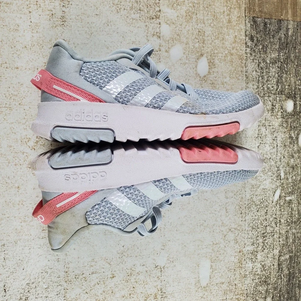 Adidas Racer TR 2.0 Kids Shoes Sz 9 Running Gray White Pink Lace Up Sneakers